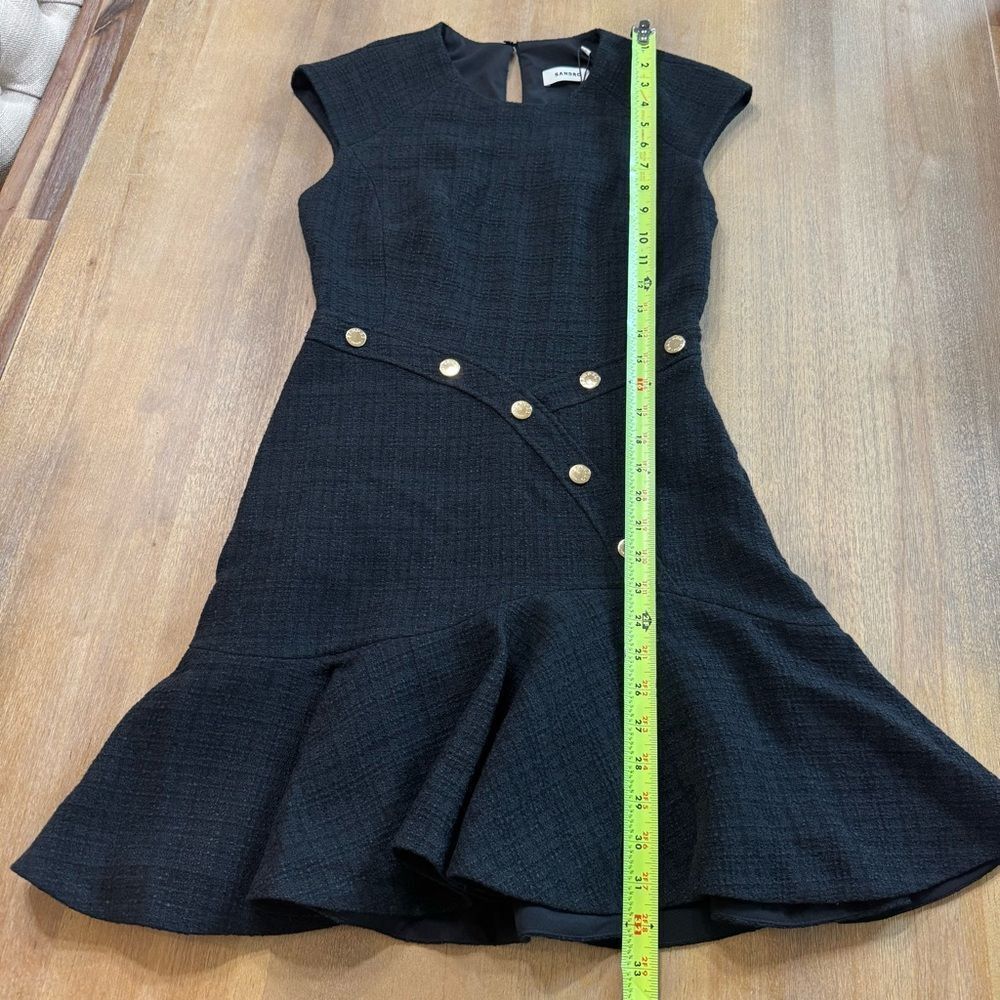 Sandro Paris Black Tweed Dress Gold Buttons Cap Sleeve Size 34/ US 2 NWT - Picture 4 of 16